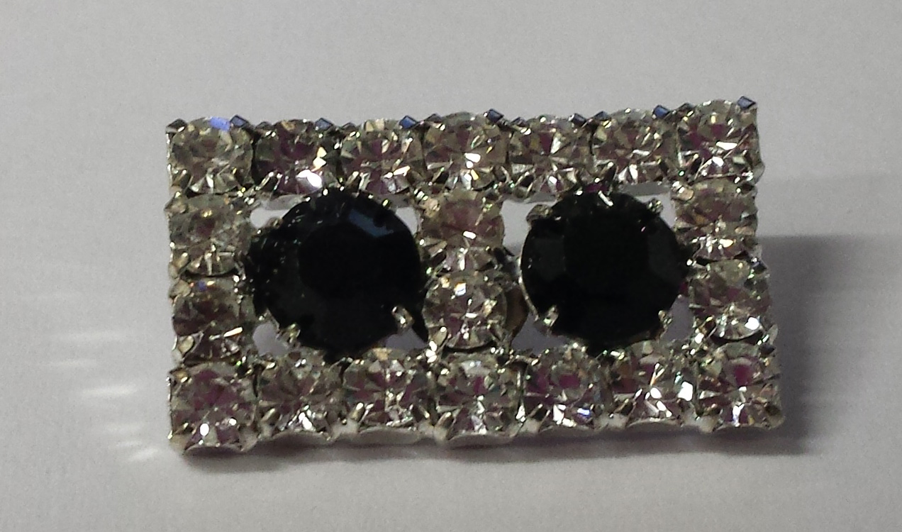 Dazzling Rectangular Rhinestone Button Crystal with Black on Silver Back - 1 1/8 inch by 5/8 inch #Daz0013
